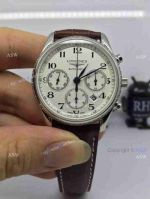 Copy Swiss Longines Master Collection Watch SS White Chronograph Brown Leather